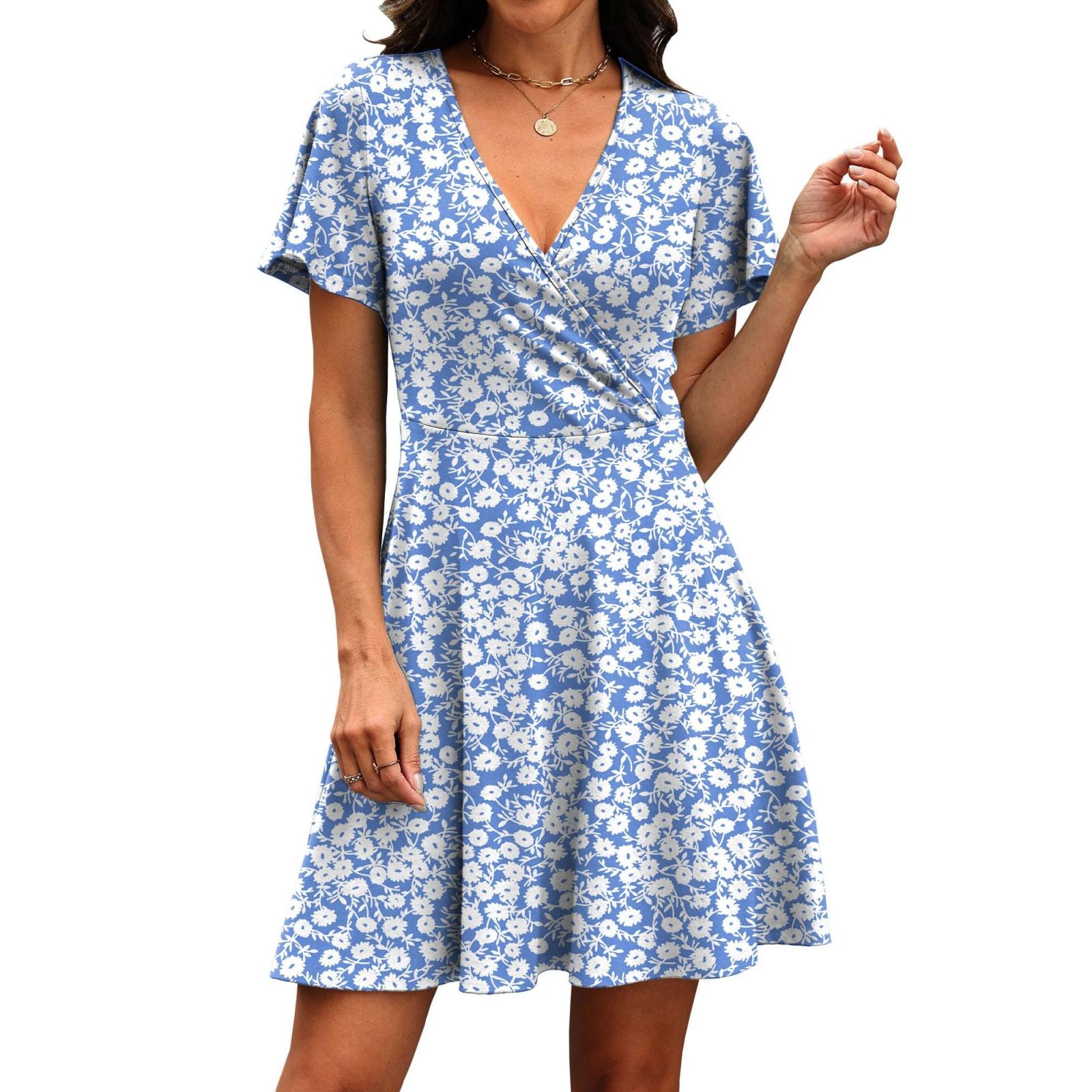 

Fashionable Women s Casual Floral Wrap Dress With V-Neck And Waist M