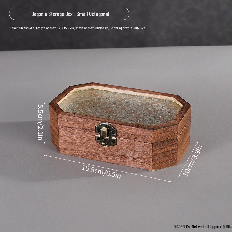 Retro Begonia Glass Lid Wooden Storage Box for Cosmetics, Snacks, Candy, and Documents - Dustproof and Multifunctional