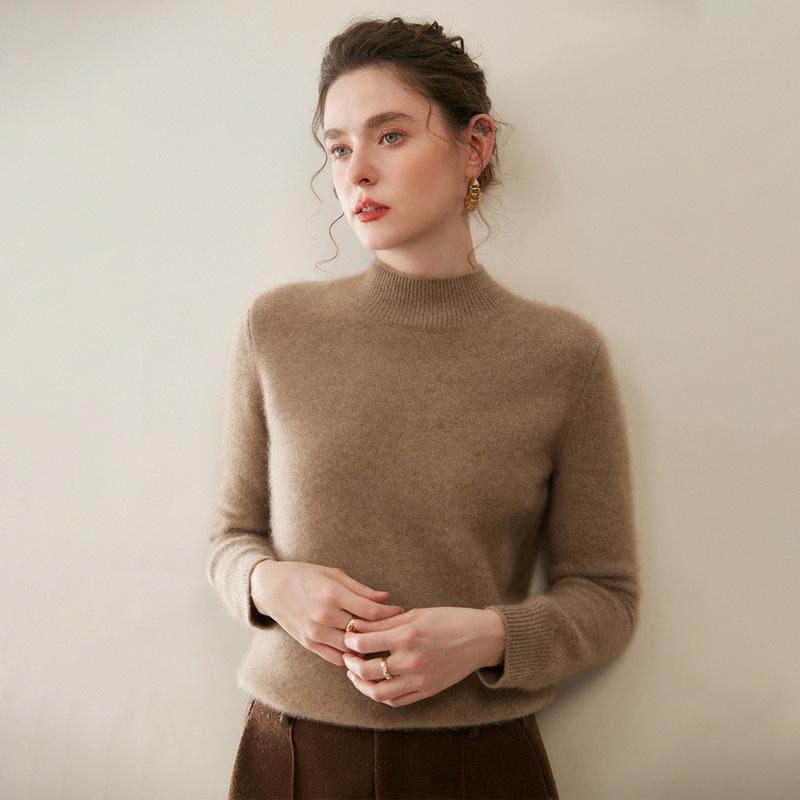 Autumn & Winter Women's 100% Pure Cashmere Half-High Neck Sweater - New Style, Comfortable, Warm, Fluffy Pullover.