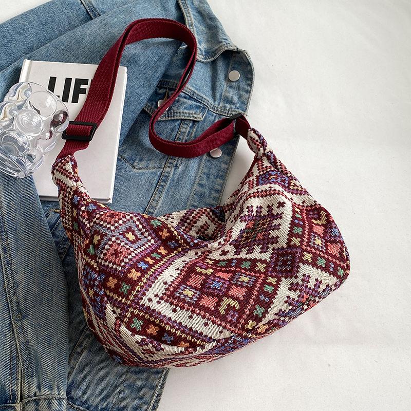 Velkokapacitní etnická taška na knedlíky pro ženy, taška přes rameno, plátěná crossbody taška