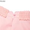 ZANZEA Damen Lässiges Stehkragen Langarm Locker Spitze Patchwork Langes Kleid