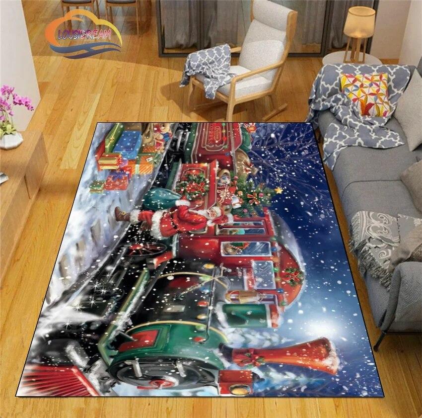 Christmas Rug Santa Playroom and Bedroom Plush Carpet Non-slip Soft Play Mat Bed Area Rug Parlor Decor