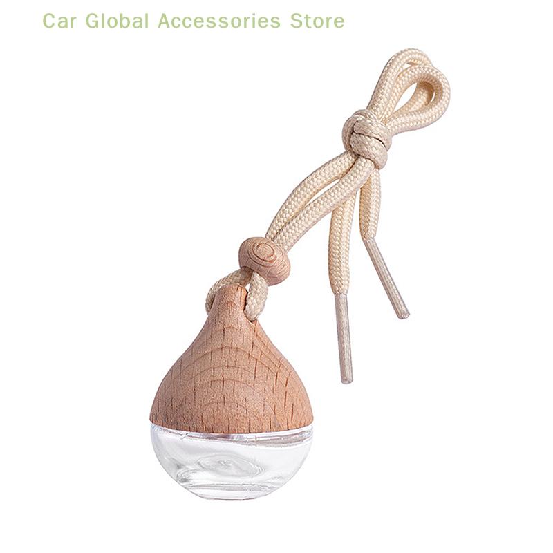 6ML Empty Car Air Freshener Pendant Perfume Glass Bottle With Wooden Caps Refillable Car Essential Oil Diffuser Bottle