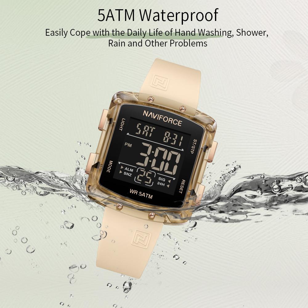 NAVIFORCE Original Unisex Digital Watch for Women Men LCD Display Luminous Pattern Chronograph Silicone Strap Waterproof Boys Girls Watch NF7121