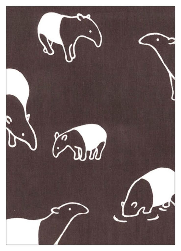 Tenugui Hand Made In Featuring a Malayan Tapir Niwa-zome (Japanese Towel) - 100% Cotton, Dyed, Japan,