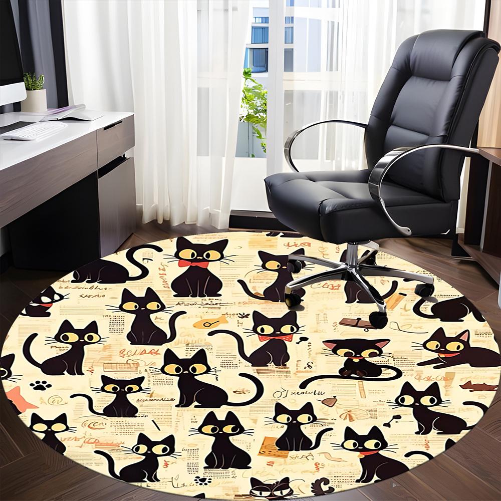 1PC Black Cat Pattern Chair Carpet for Office, Indoor Non-Slip Washable Carpet, Soft Comfortable Mat For Office Room Yy250930160