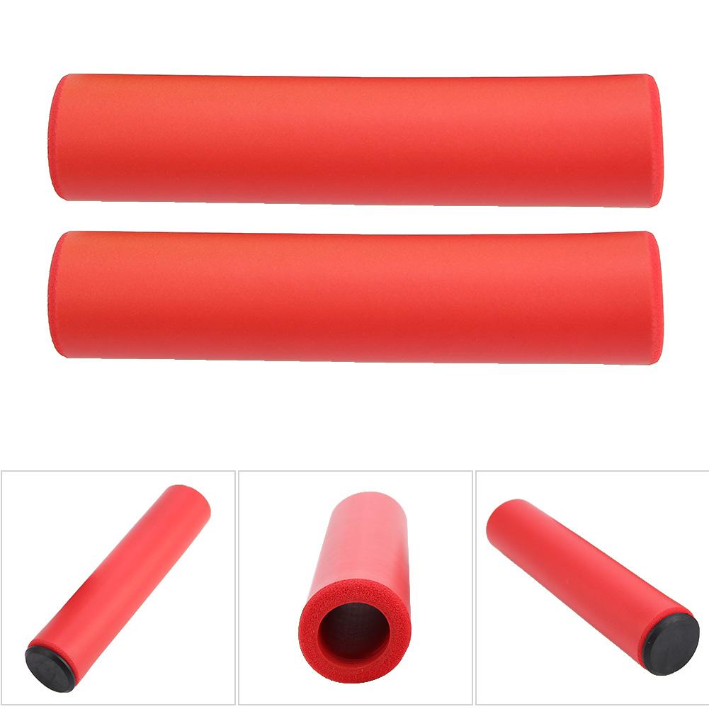 1 Pair Handlebar Grips Anti Skid Shock Proof Silicone Bike Grip With End Plugs Red