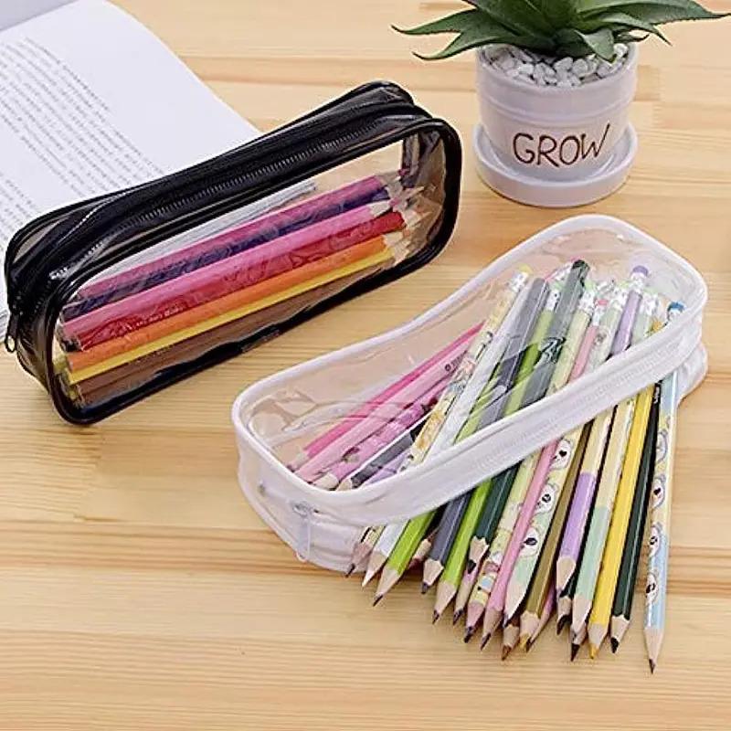 Solid Color Transparent Waterproof Pencil Case – Large Capacity Makeup & School Supply Organizer for Girls and Office Use