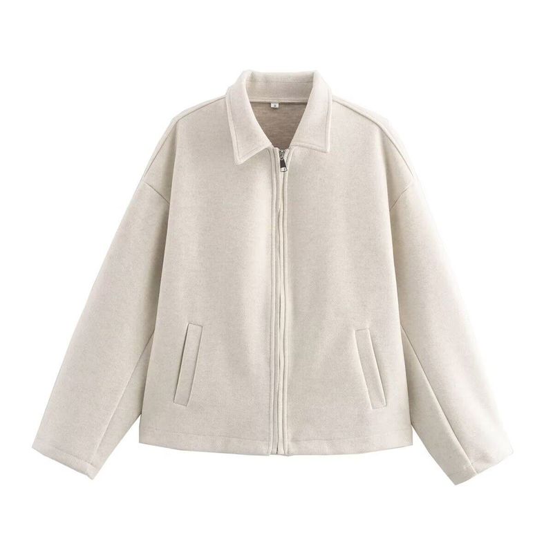 

Autumn Fashion Three-Color Solid Color Wide-Fit Zippered Woolen Coat Cross-Border Amazon Women s Clothing Women Jacket Beige S