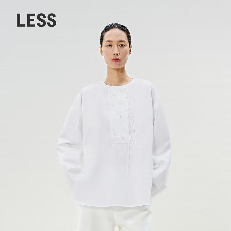 LESS 2025 Spring Cotton Round Neck Long Sleeve Loose Shirt M