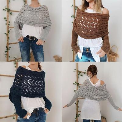 Scarf with Sleeves Multifunctional Knitted Sweater Shawl Wrap Cozy Sleeve Wrap Shawl for Women