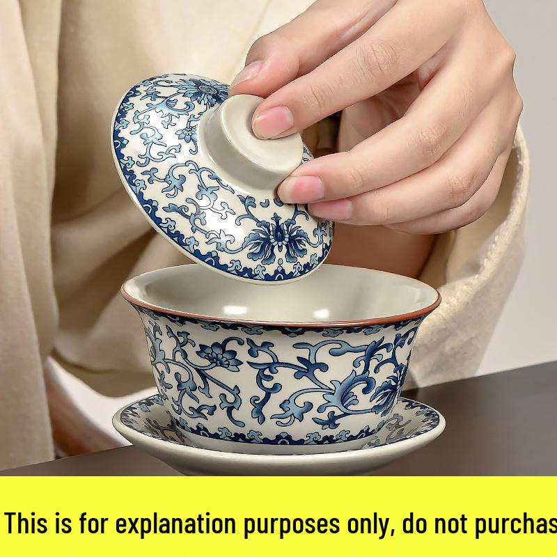 Sancai Gaiwan Tea Set: Ceramic Anti-scalding Tea Cup with Hand-held Pot for Gongfu Brewing.