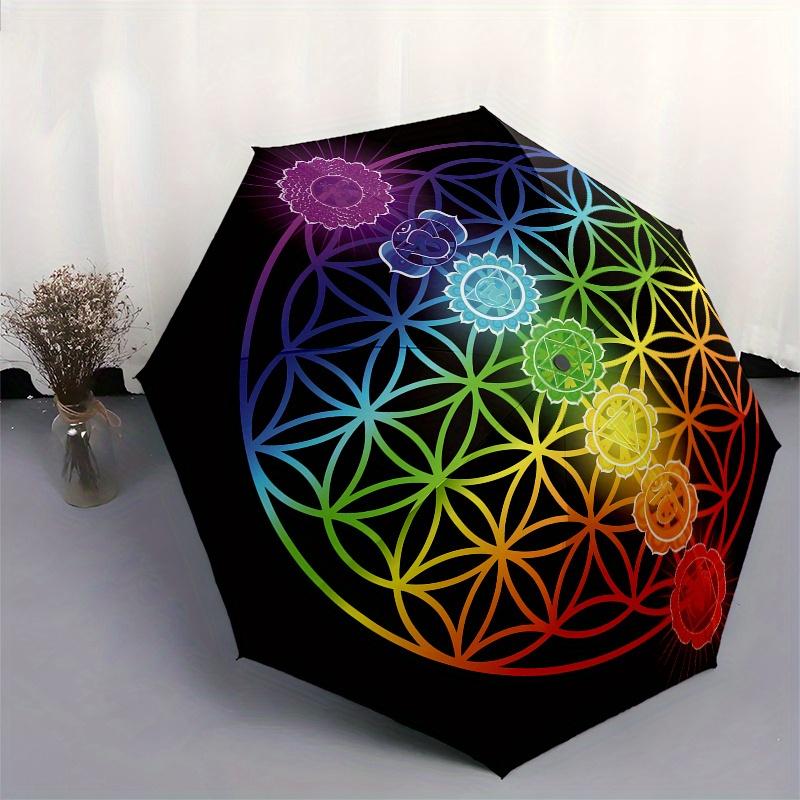 Chakra, Flower of Life themed Eight rib Automatic Folding Umbrella Is Suitable for Both Men and Women, Making It A Perfect Christmas and Val