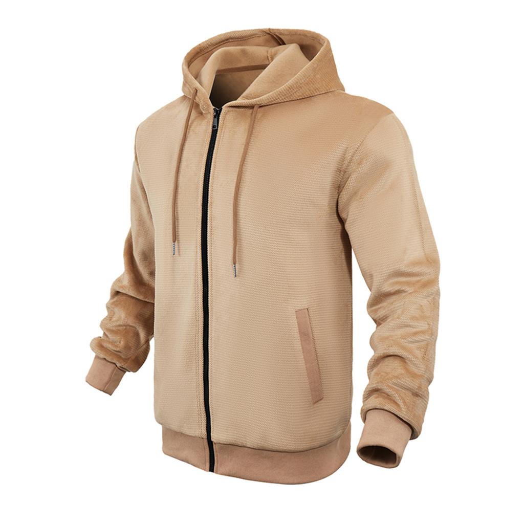 Men'S Winter Zipper Hooded Fleece Sweatshirt With Patch Pocket Casual Jacket