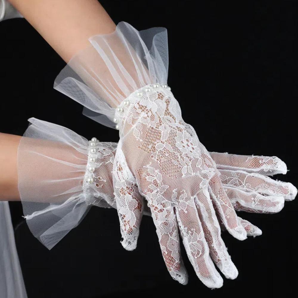 Bow Bridal Gloves Breathable Short Black Mittens Holy Wedding Mittens  Party