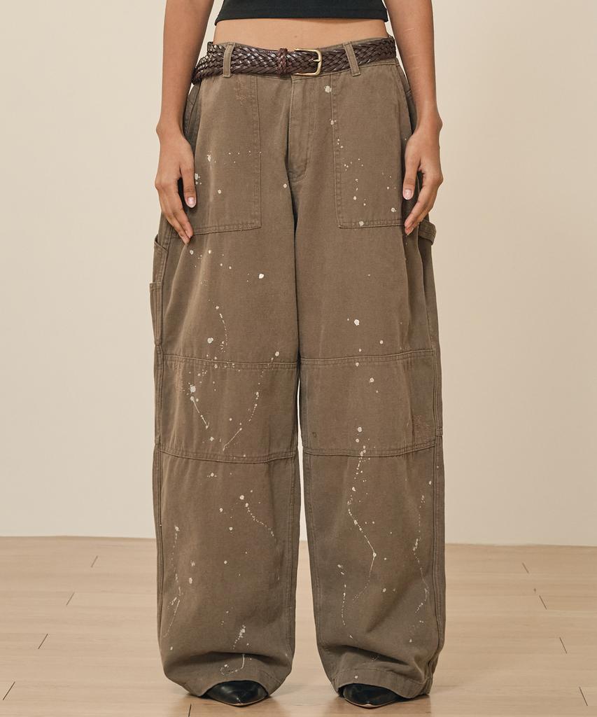 TAKEASY Damaged Painted Carpenter Pants (Deep Olive)