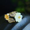 Adjustable Open Ring With Plum Blossom Motif Gold Plated Copper Vintage Boho Womens Fashion Jewelry