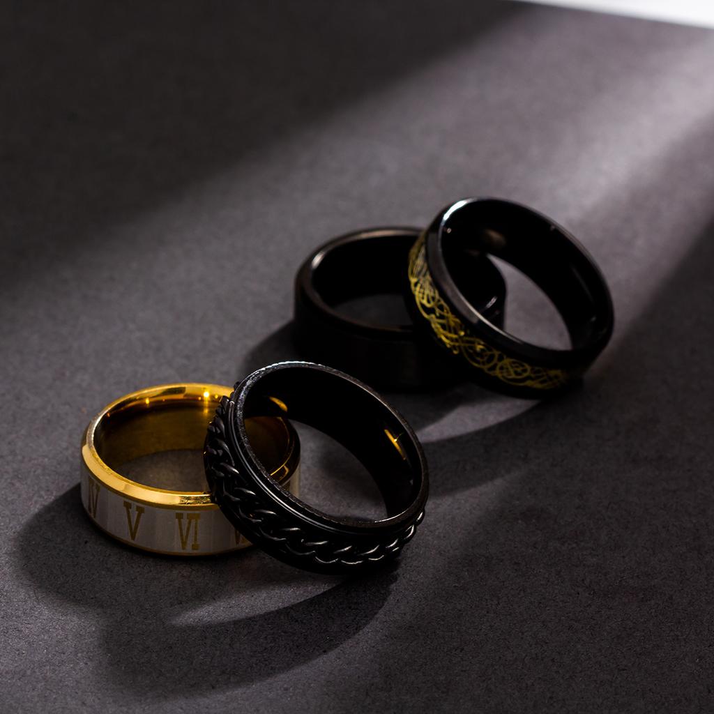 4pcs Stainless Steel Ring Set  Men's Wedding Rings Cool Spinner Black Golded 8mm Width Unisex