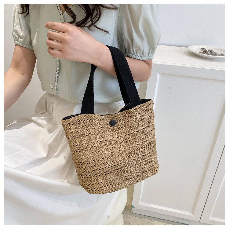 

Straw hand carrying bucket bag lunch box handbag women go to work and class vacation bento bag handbag woven tote bag