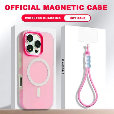 Funda Magnética para Teléfono con Correa de Muñeca para iPhone 16E 15 14 Plus 13 12 11 16 Pro Max Magsafe Lanyard Cubierta Protectora de Carga Inalámbrica