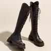 2024 New Boots Women's Spring, Autumn and Winter V-mouth Skinny Versatile Thick Heel Thick Bottom Brown Tall Boots Knight