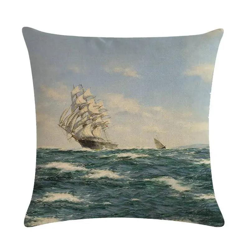 Home Decor Sailing Ships: Vintage Maritime Pillow Covers Pattern Cushion Cover Suitable For Sofa Bedroom Car Pillow Cover