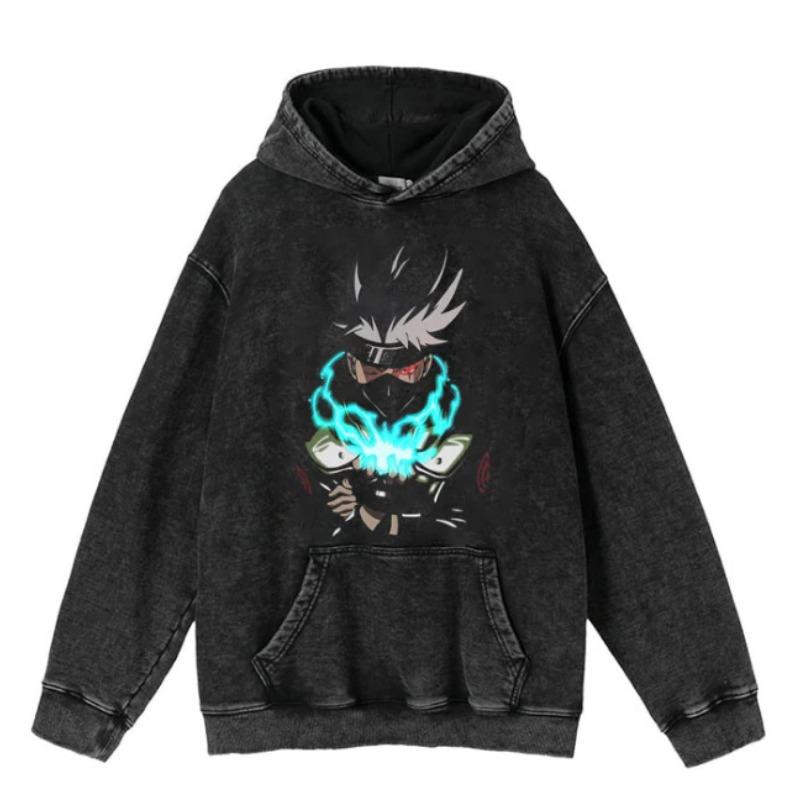 

440G Heavy Washed Retro Animation Street Retro Cotton Sweater, Street Tide Hooded Sweater 5XL