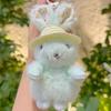 Cute Plush Rabbit Keychain With Floral Ear And Straw Hat Design For Daily Use