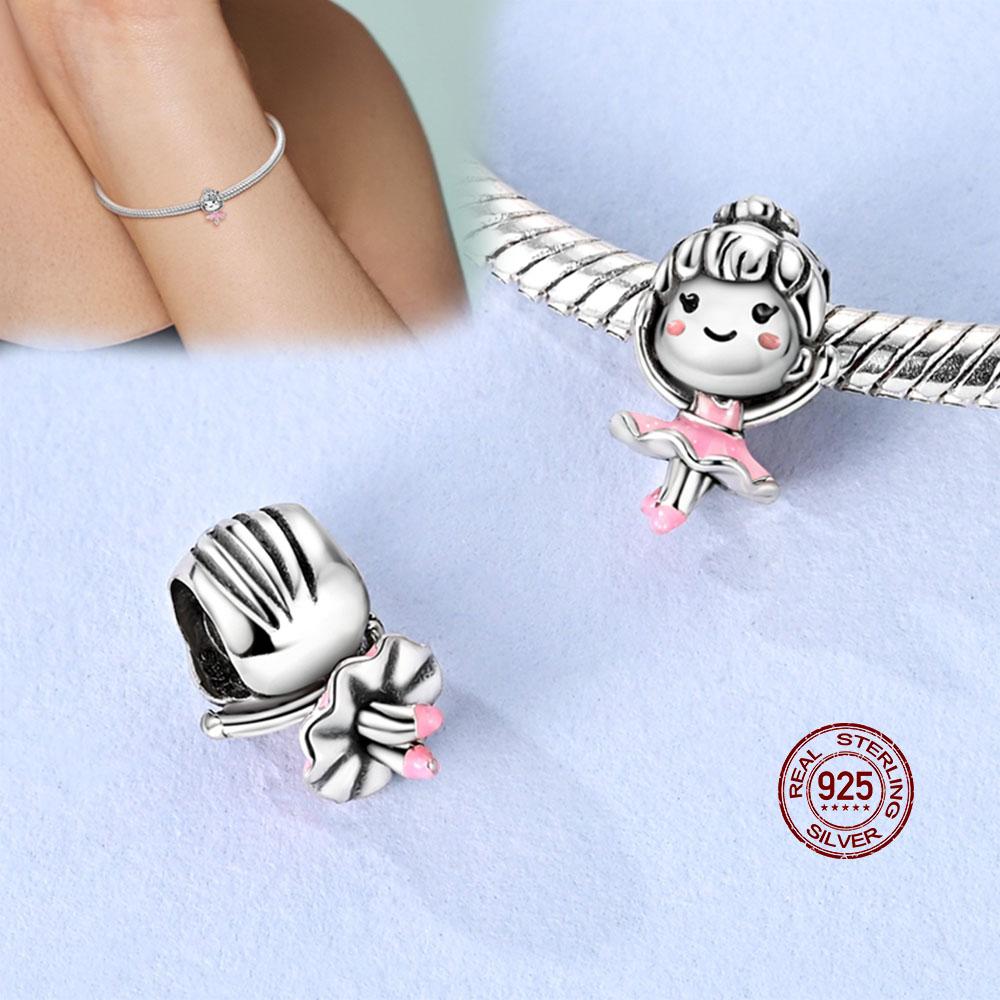 Pink Charms Original Copper Ballet Girl Bottle Heart Charms Beads Pendants Fit Bracelet Diy Women Jewelry Making