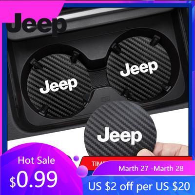 For Jeep 2Pcs Car Interior Leather Coaster Anti-noise Water Cup Pad For Jeep Wrangler Grand Cherokee Compass Wagoneer Gladiat