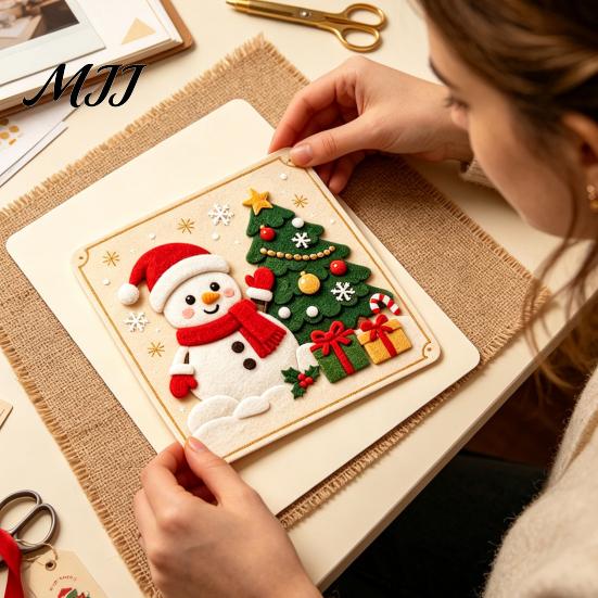 Indoor Outdoor DIY Decor Christmas Magic Felt Sticker Art Kit for Kids, 3D Layered Santa & Tree Custom Sculpting Set Craft Set, No Mess Peel