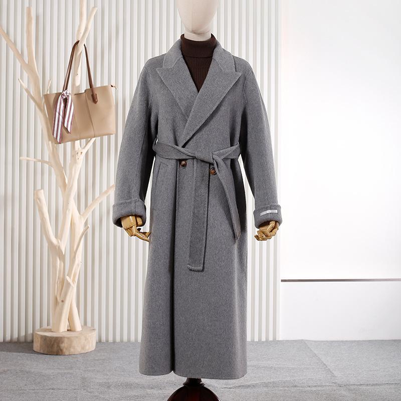 New suit collar wool double-sided woolen coat loose lace-up women's long wool woolen coat