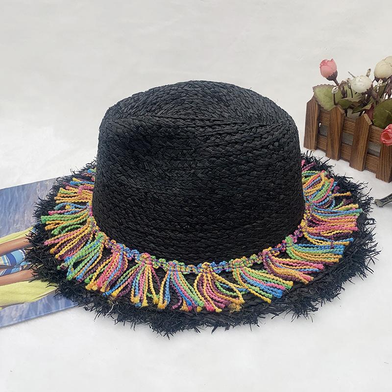 

Straw Hat Shows Face, Small Midsummer Dopamine Color Fringed Straw Hat, Sunshade, Sunscreen, Breathable Woven Wide Brim M（56-58cm）