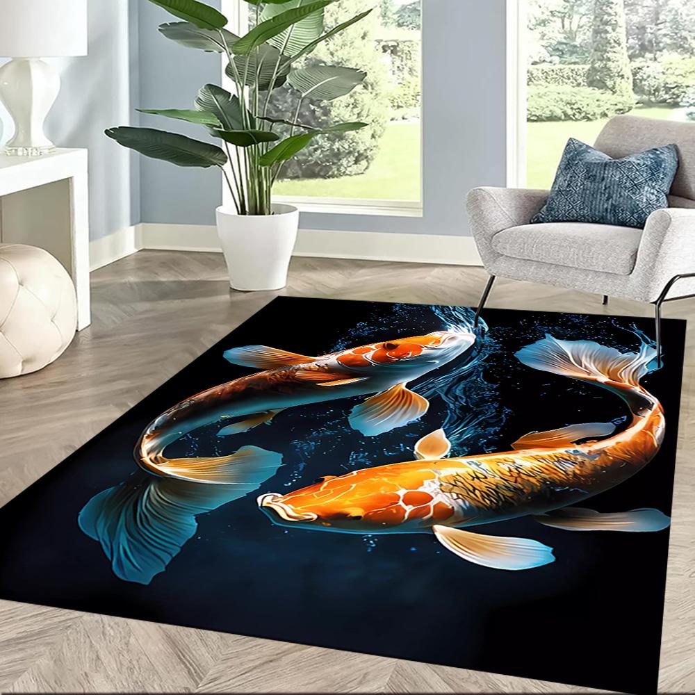 Koi Fish Swimming In Water Floor Mats for Living Room, Bedroom and Room Decoration Are Suitable for Gifts.