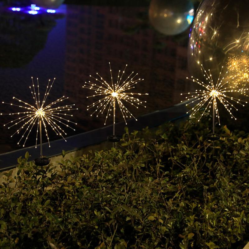 [Kaufe 1, erhalte 4] Solare Feuerwerksleuchten für den Außenbereich, wasserdicht, mit 8 Beleuchtungsmodi, Weihnachts-Hof-Festival-Party-Licht