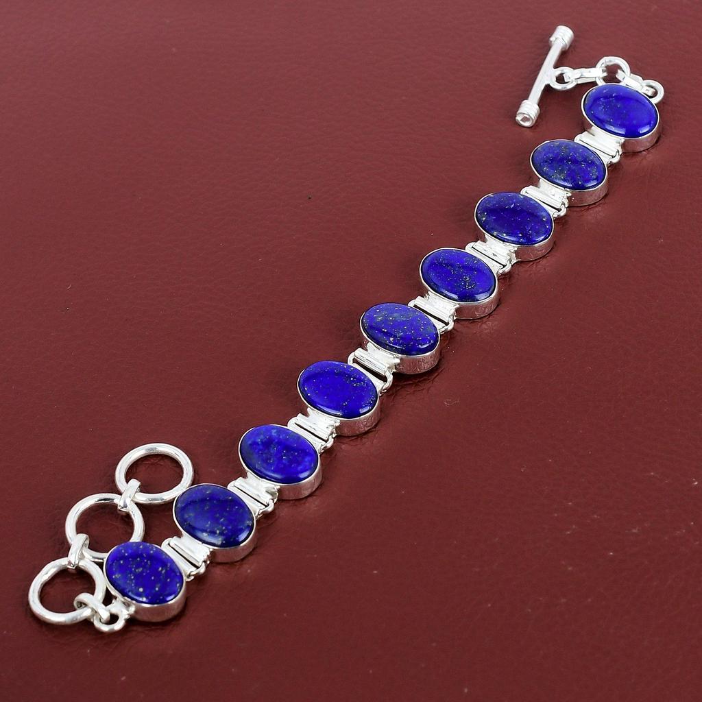 Lapis Lazuli Bracelet Genuine Gemstone Bracelet Handmade Unique Jewelry 925 Sterling Silver Bracelet Adjustable Chain Bracelet Gifts For Him