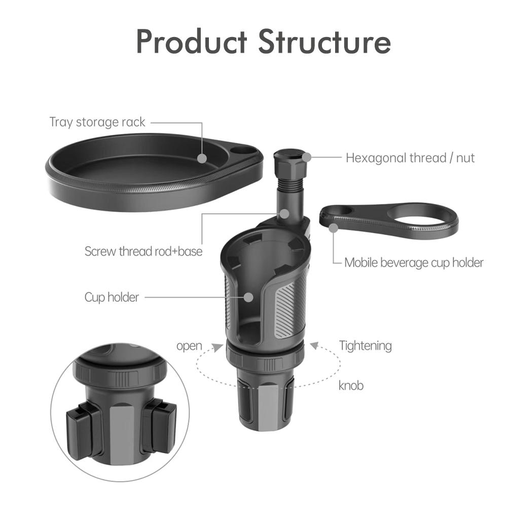 Universal Car Cup Holder Expander Tray, Adjustable Food Drink Organizer for Vehicle Snacks Water Bottle Coffee Mugs Keys