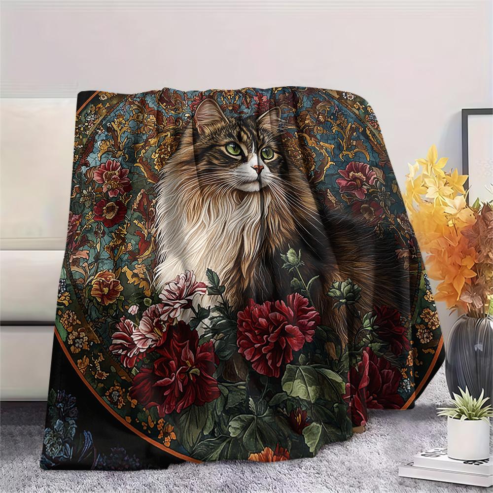 Tabby Cat Print Flannel Blanket, High quality Comfortable for All Seasons, Home Decor, Warmth and Comfort, Perfect for Christmas Gifts