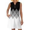 Ladies' Fashionable Retro Color Block Patchwork Printed V-neck Button-down Pocket Vest Dress Beach Vacation Summer Dress