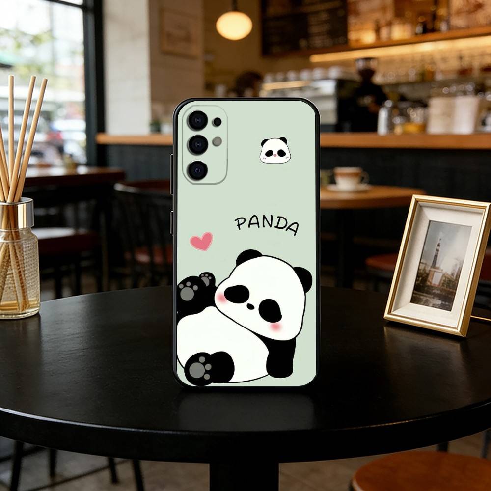 panda Phone Case Black Silicone Soft For Samsung S25,S24,S21,S22,S23,S30,Ultra,S20,Plus,Fe,Lite