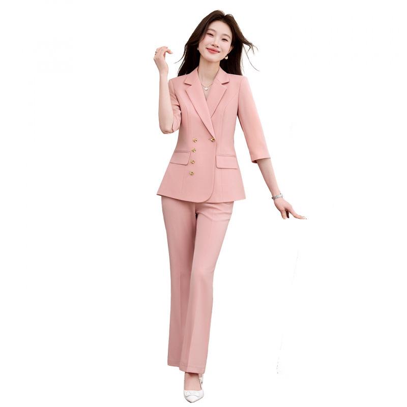 Elegant Women's Three-Quarter Sleeve Pink Suit Set - High-End, Professional, Commuting, Spring/Summer Style