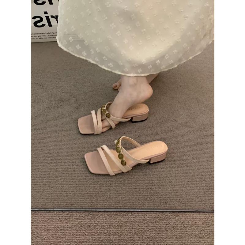 Niche thick heels commuting outside slippers women s shoes summer skirt temperament sandals 35
