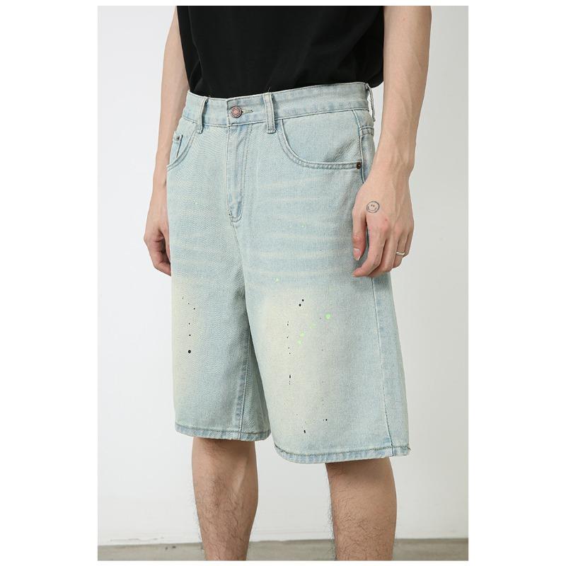 High Street Denim Shorts Summer Models Loose Straight Wide Leg Casual Five Pants Men's Pants Straight Loose Jeans for Men Fashionable and Comfortable