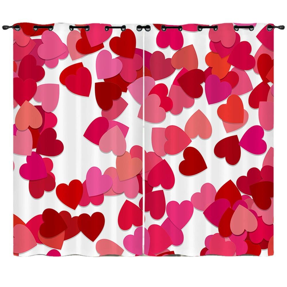 Curtains Full Screen Love Romantic 3D Digital Printing Blackout Curtain Punching