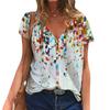 Sommer V-hals 3D Blomstertrykt Topp Moteable Casual Kortermet Dame T-skjorter