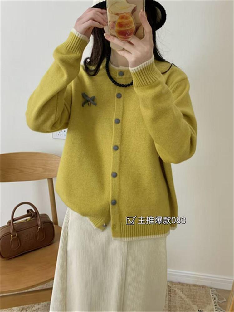 

Johnature Japanese Contrasting Button Sweater Cardigan Coats Women Spring Loose Versatile Knitted Hit Colors Jackets One Size жёлтый