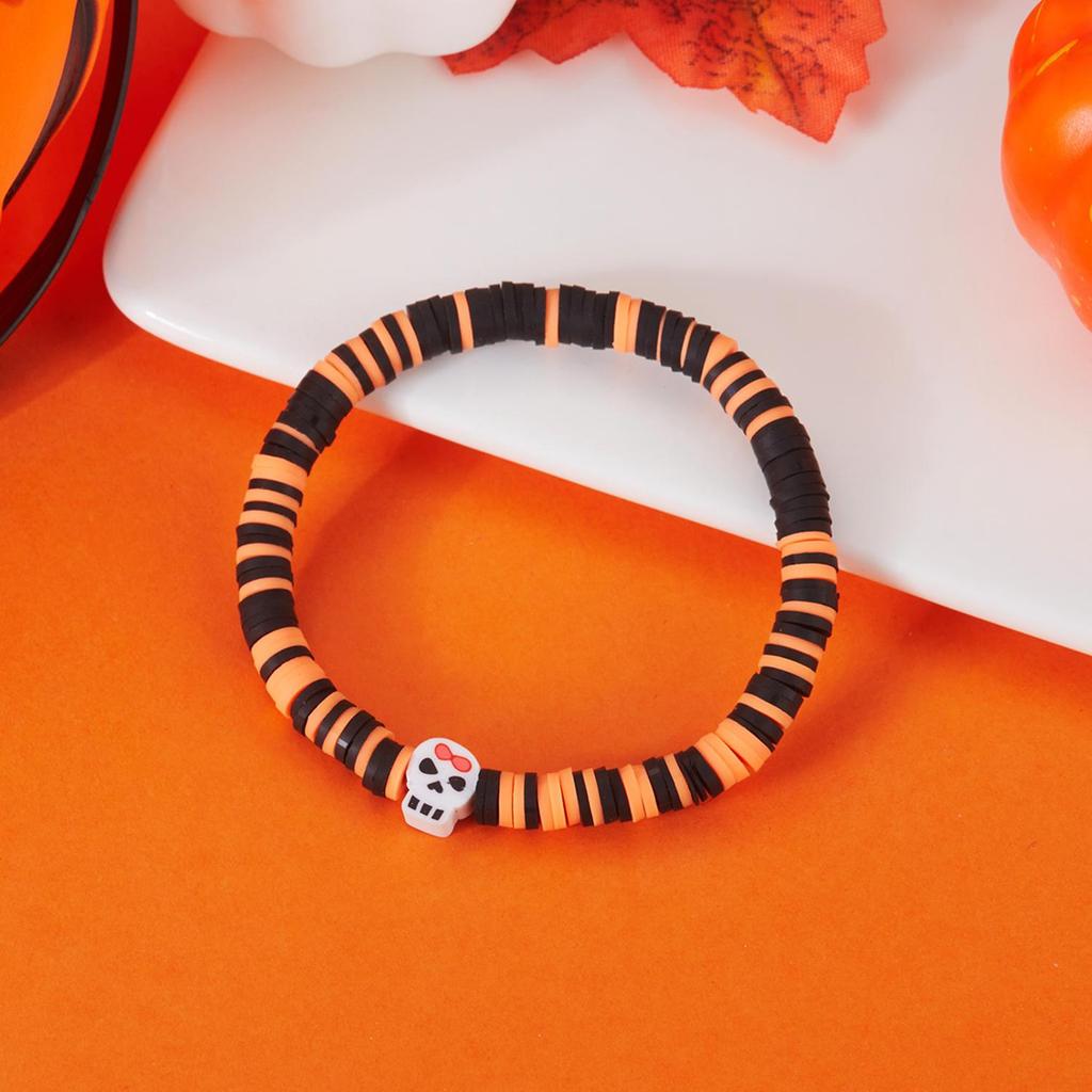 Halloween Skeleton Ghost Pumpkin Pattern Bracelet Ladies Soft Clay Pottery Beaded Bracelet Party Halloween Jewelry Gift