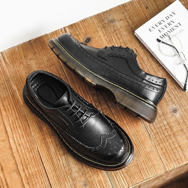 100% Genuine Leather Shoes Men Footwear Fashion Brogues Cow Leather Mens Casual Shoes Flat Black Yellow