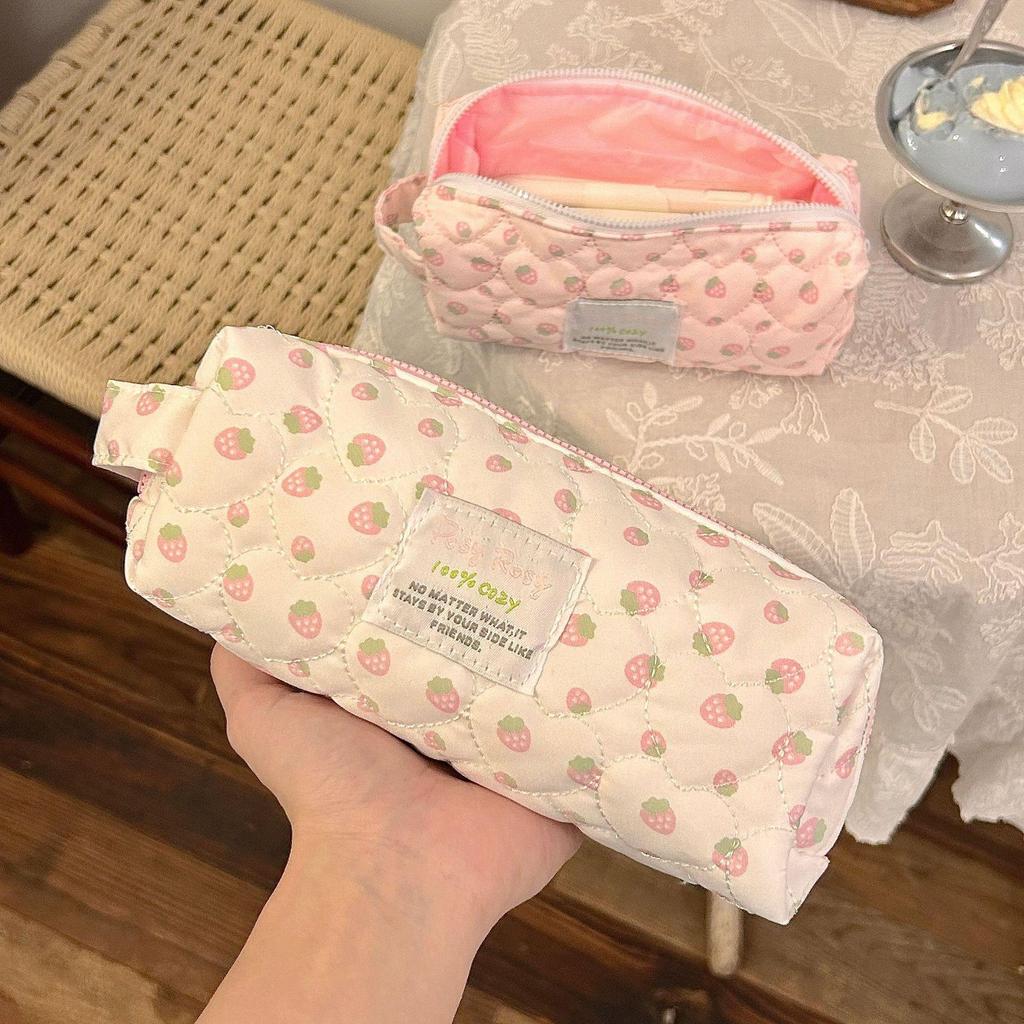 Pink Polka Dot Heart Pencil Case with Bow Ribbon for Girls - Cute Stationery Storage Bag