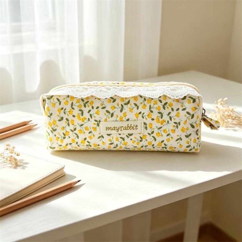 Zipper Floral Pencil Case Cotton Stationery Pouch New Pencil Pouch School Supplies